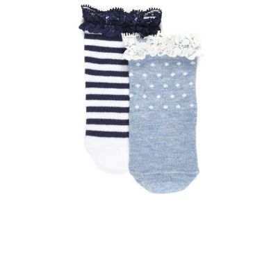 Mini girls blue stripe socks multipack